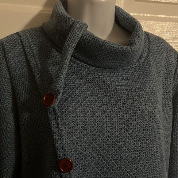 High Neck Asymmetric Button Pullover Sweater - Picture 2 of 4